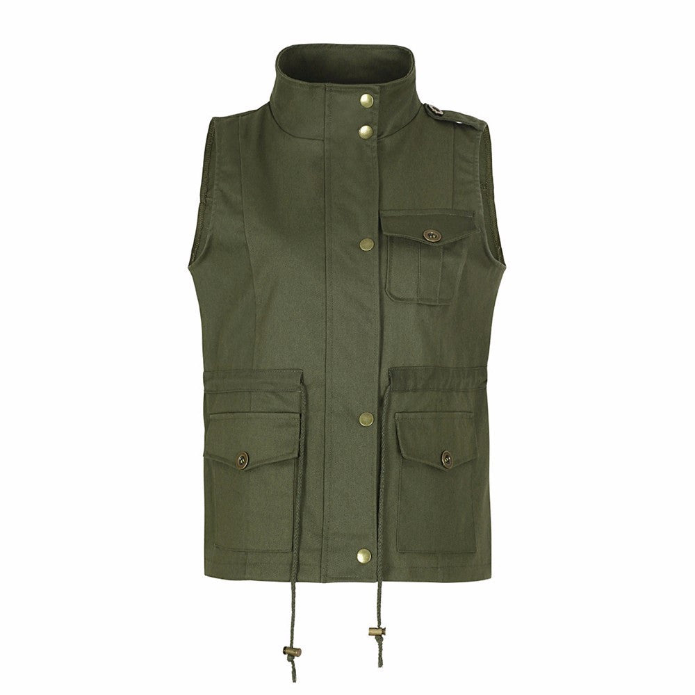 Women's Lightweight Sleeveless Stretchy Drawstring Jacket Vest with Zipper